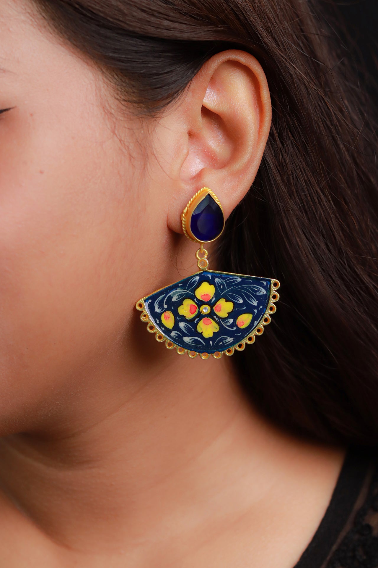 Flipkart.com - Buy CRUNCHY FASHION Gold-Plated Floral stud style jhalar Blue  Meenakari Earrings Alloy Drops & Danglers Online at Best Prices in India