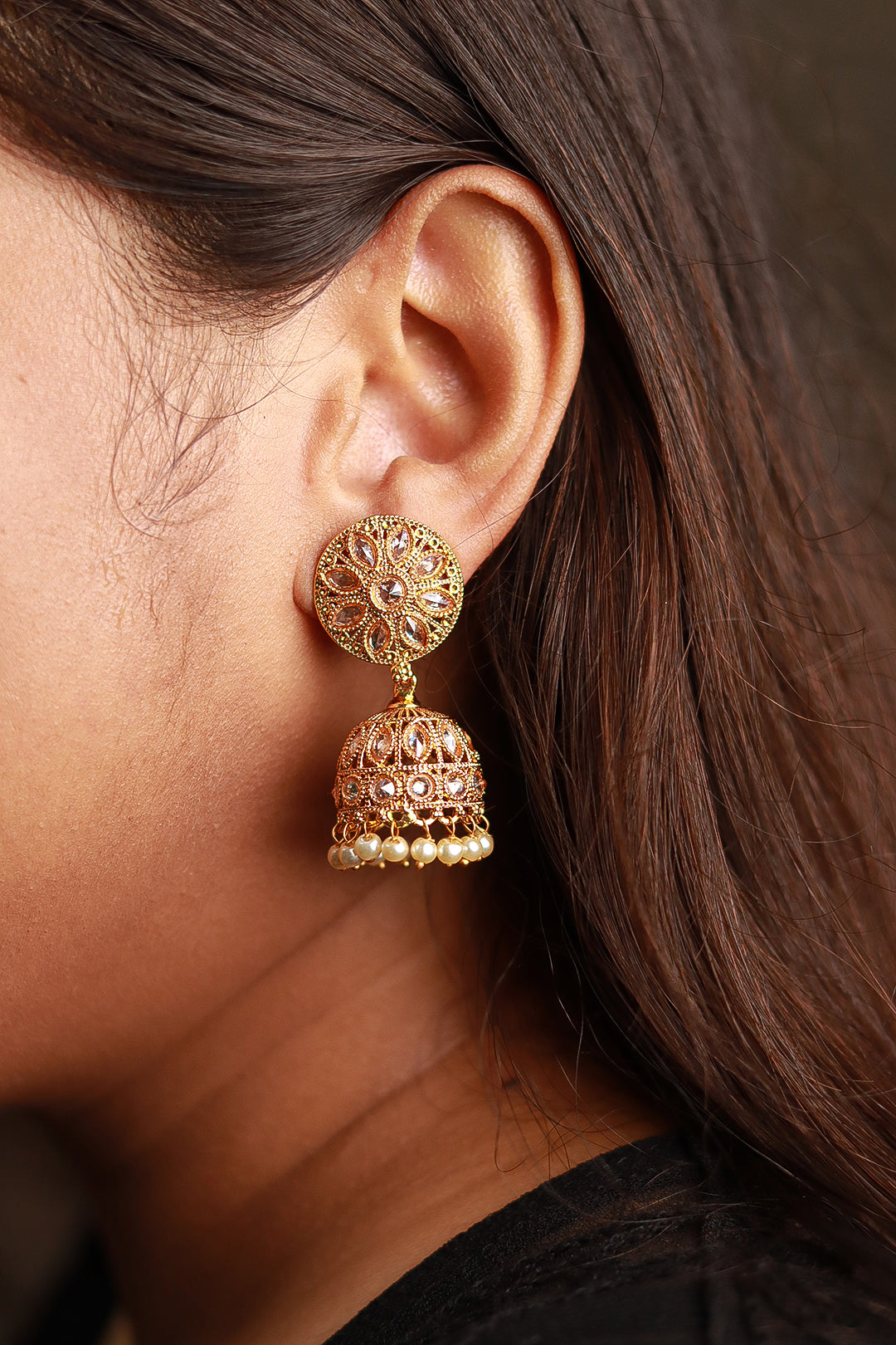 American Diamond Indian Jewelry Design Jhumka Earrings With MAANG TIKA  COMBO Set Clear Crystal Rhinestone Dangle Pearl Earrings Jewelry - Etsy