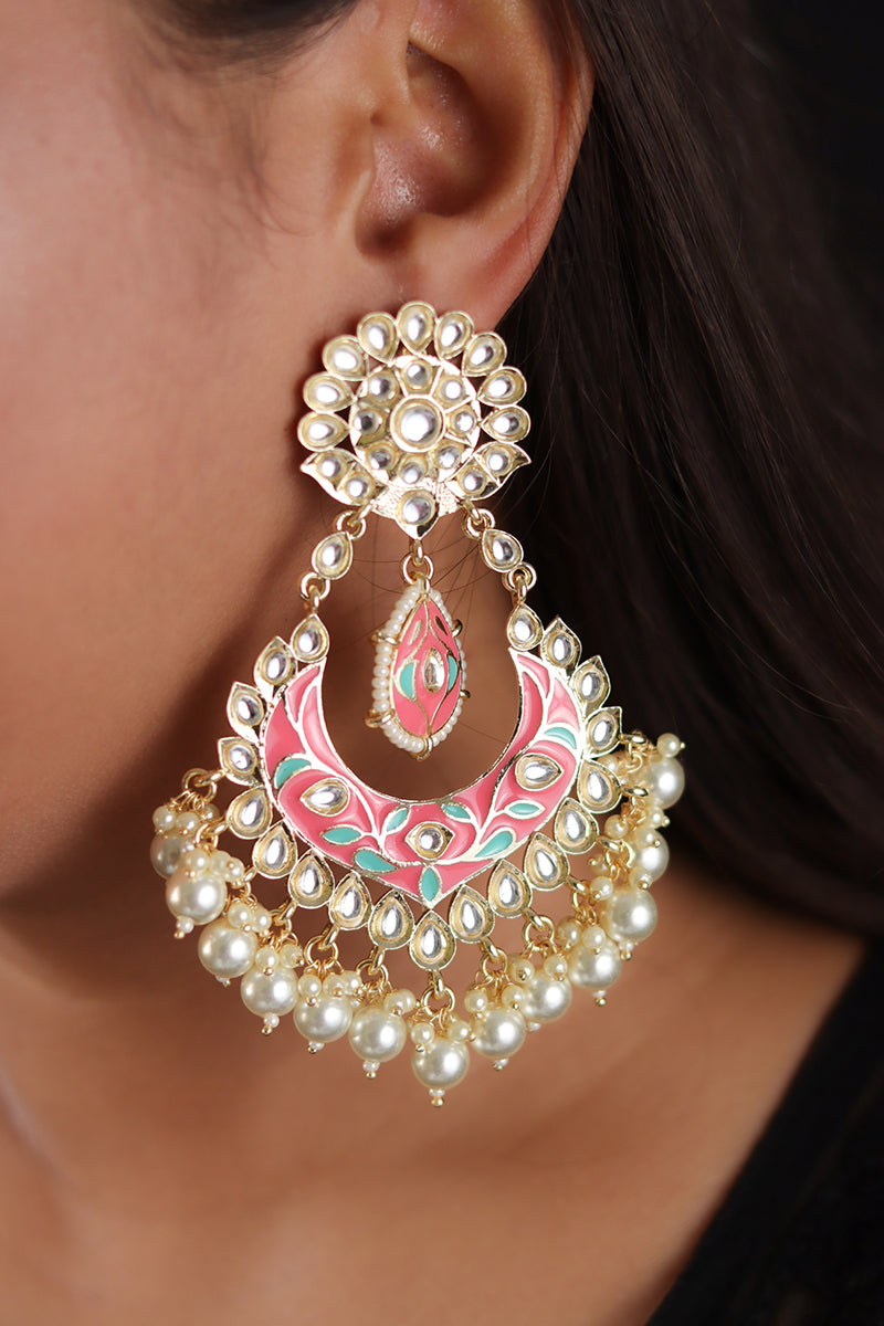 Pink meenakari earrings store